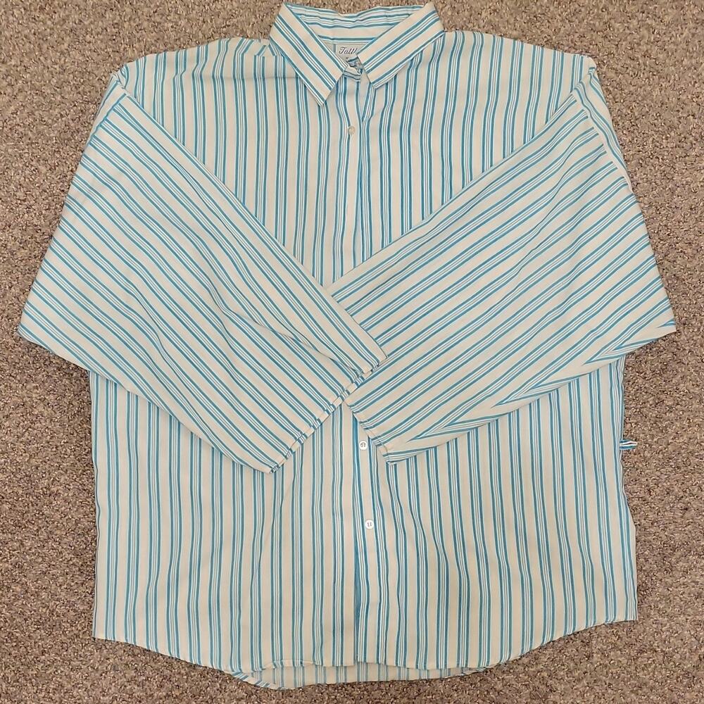 Tattletale Men's White Blue Striped Cotton Button-Up Long Sleeve Shirt Vintage